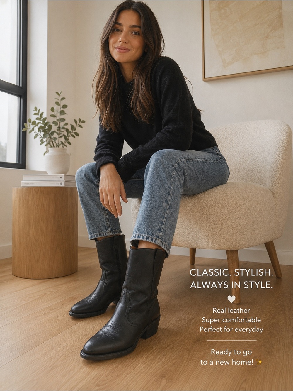 Silver Rebel Black Leather Western-Style Ankle Booties